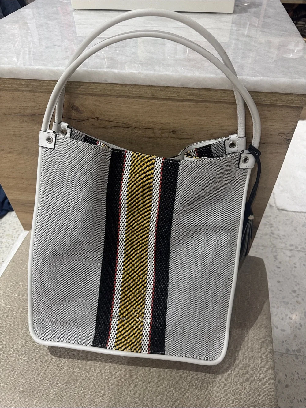 Proenza Schouler Women's Striped Tote Bag in white with Yellow Blue Red stripes